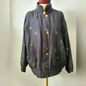 EMILY vintage 90s silk gold leaf jacket. Size small ( Much larger- 24 in p to p)
